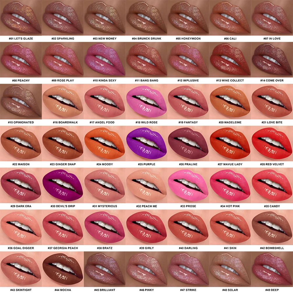 ลิปกลอสฉลากส่วนตัว โลโก้สั่งทำ ลิปกลอสเนื้อฉ่ำวาวแบบกระจก ติดทนนาน หลายเฉดสี บำรุงริมฝีปาก แต่งหน้าวีแกน