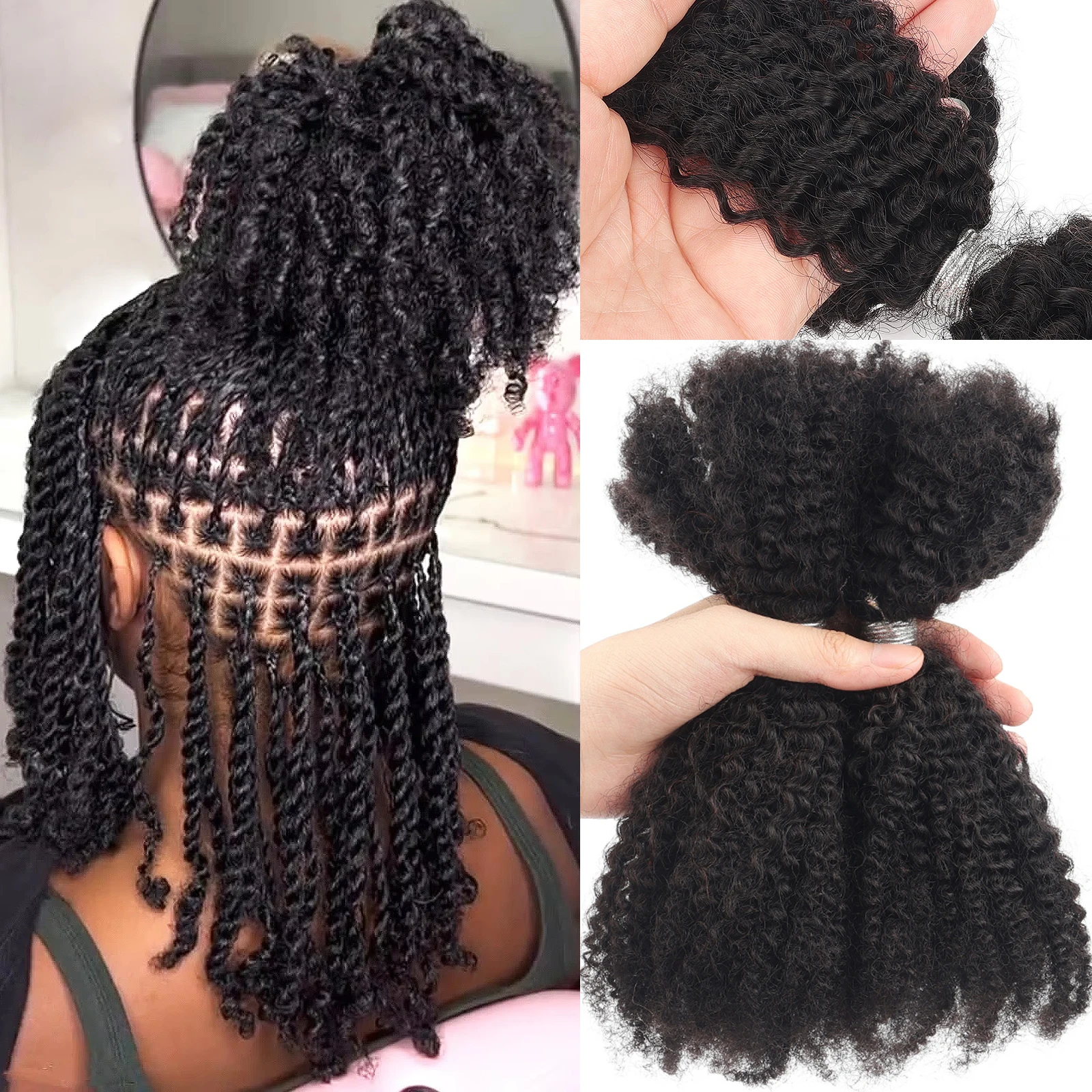 4B 4C Afro Kinky Curly Virgin Human Hair 8-30Inch 100% Human Hair Dreadlock Extensions Weaving 100g Bulk Human Hair For Braiding