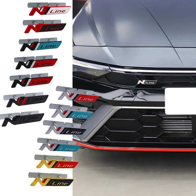 Car Front Grille Emblem for Hyundai N Line Tucson Kona Elantra IX35 I20 I30 I10 I40 Accent Santa Fe Bagde 3D Decor Accessories