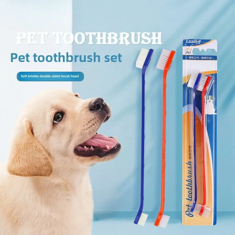 2pcs Dog Toothbrush Set Double Sided Canine Dental with Long Handles and Super Bristles