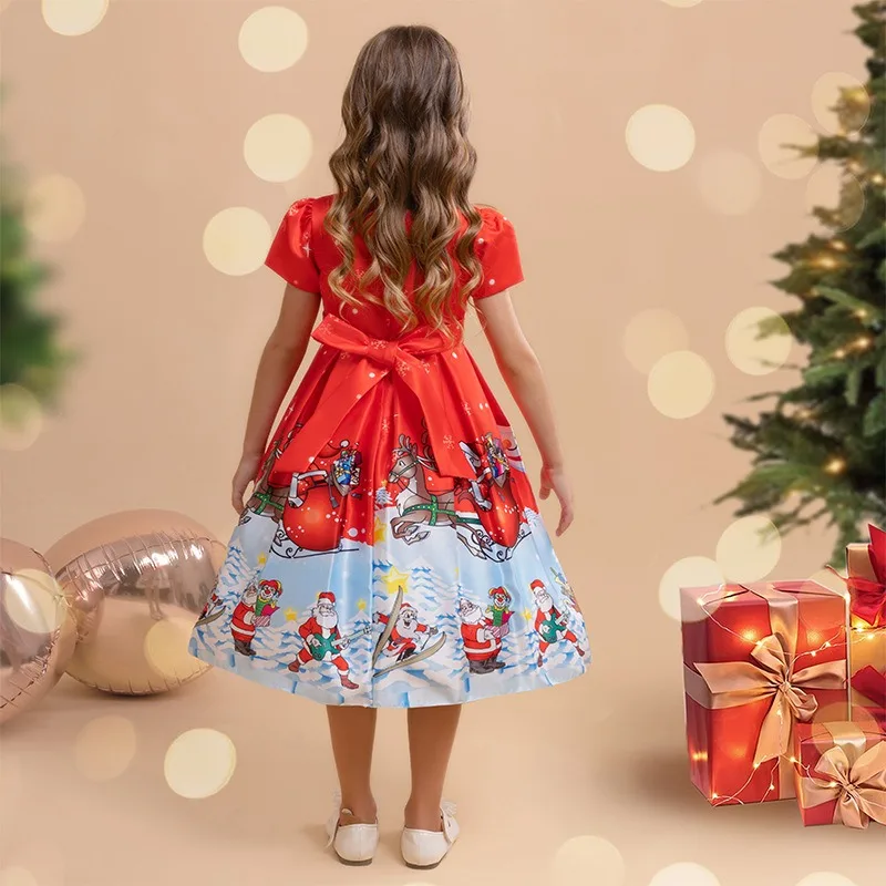 2024 HOT 2-8 Years Old Girls Christmas Dress Red Santa Green Costume Girl\'s Kid Vestidos 2 3 4 5 6 7 8 Years Old Kids Clothes