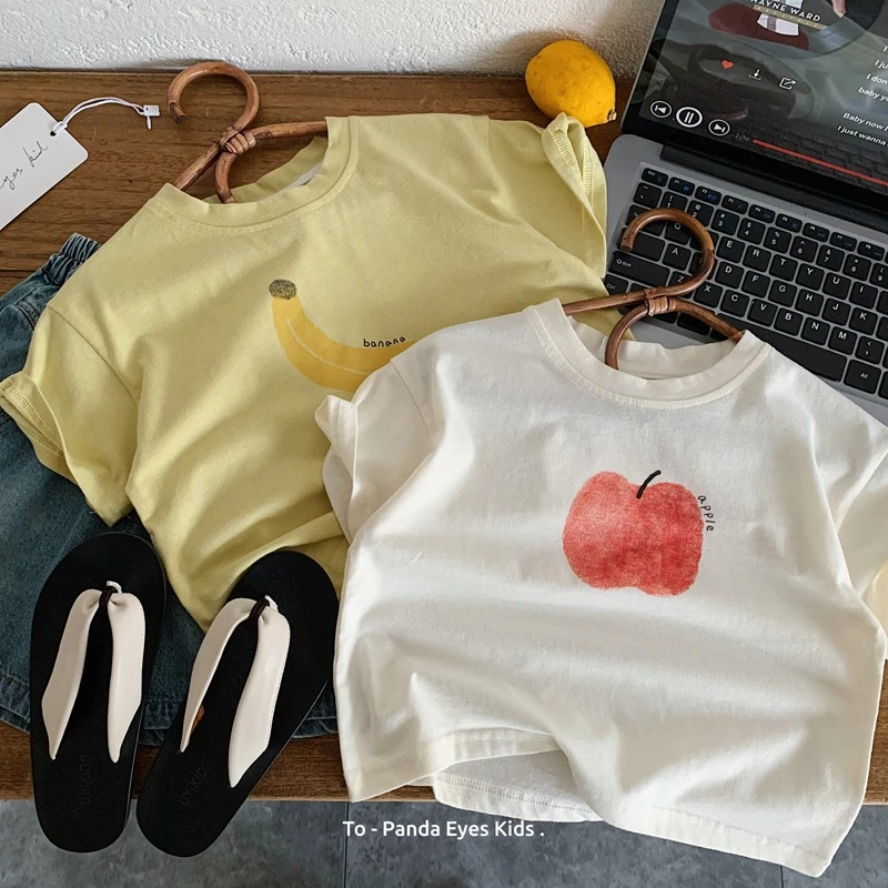 Apple Banana Pattern T-shirt For Children's Clothes Summer Fashion Simple Versatile Kids Short Sleeve Tees Tops Girls Tshirts