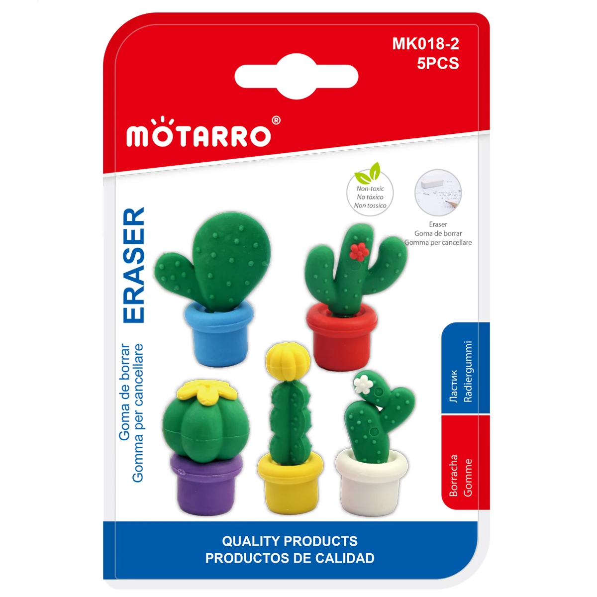 MOTARRO 5pcs/set Creative Cute Cactus Eraser Individual Package Eraser Student Prize Stationery Wholesale