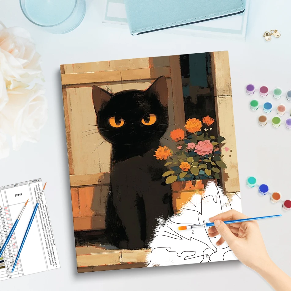 GATYZTORY Painting By Numbers Adult Coloring Paint Brushes Drawing By Numbers Animals Cat Wall