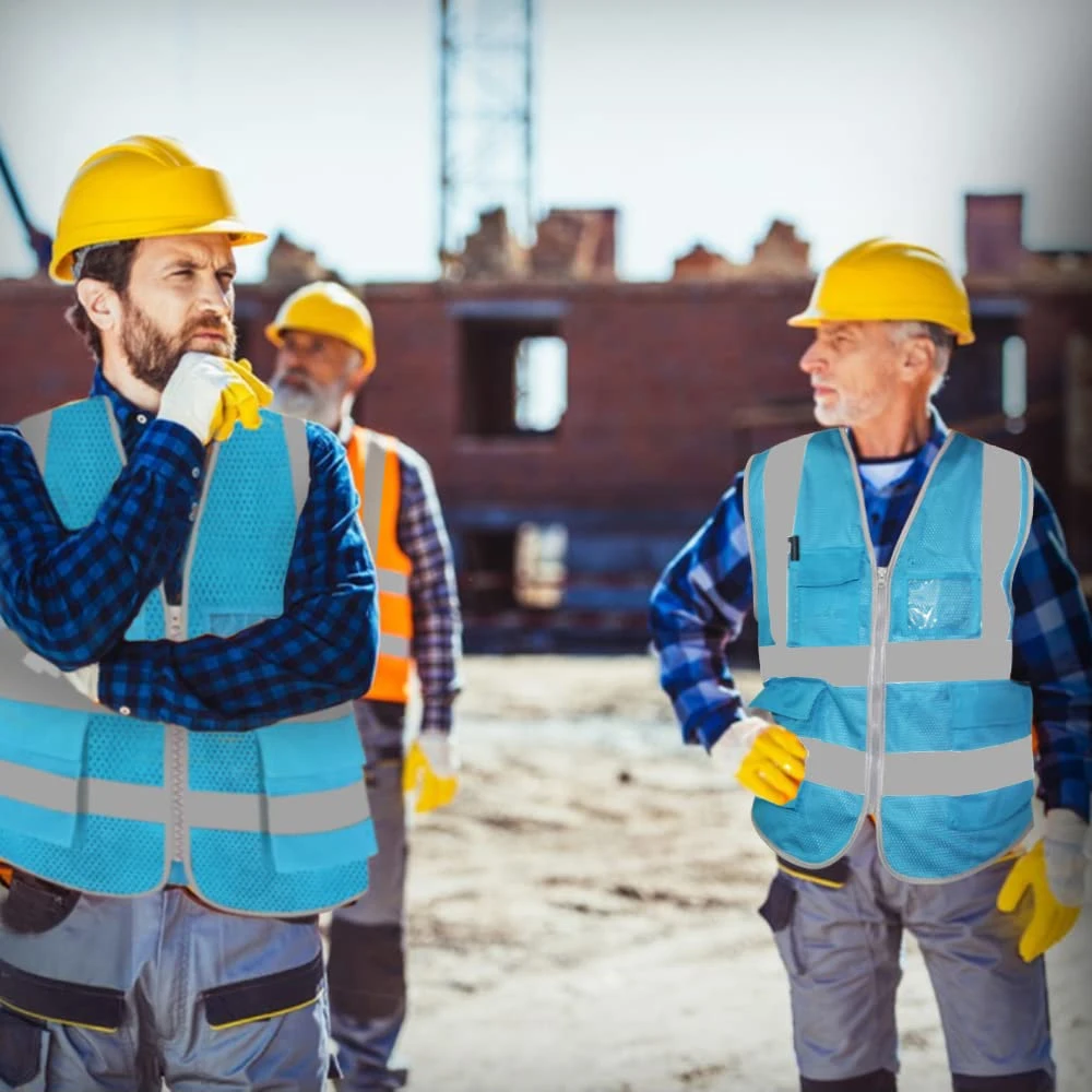 Imagem -05 - Colete Reflexivo de Alta Visibilidade para Homens Roupas de Trabalho com Bolsos e Zíper Normas Ansi e Isea