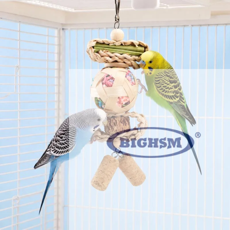 1Pcs Colorful Wooden Beads Ropes Natural Blocks Tearing Toys Parrot Chew Toy With Hook For Birds Cage Hanging Decoration