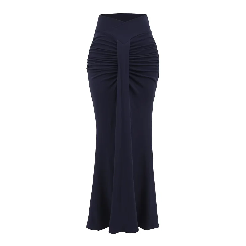 กระโปรงทรงเอความยาวปานกลาง ดีไซน์เซ็กซี่ เอวสูง ทรงเข้ารูป กระโปรงทรงหางปลา ผ้าโพลีเอสเตอร์ ดีไซน์คอวี สำหรับฤดูใบไม้ร่วงและฤดูหนาว