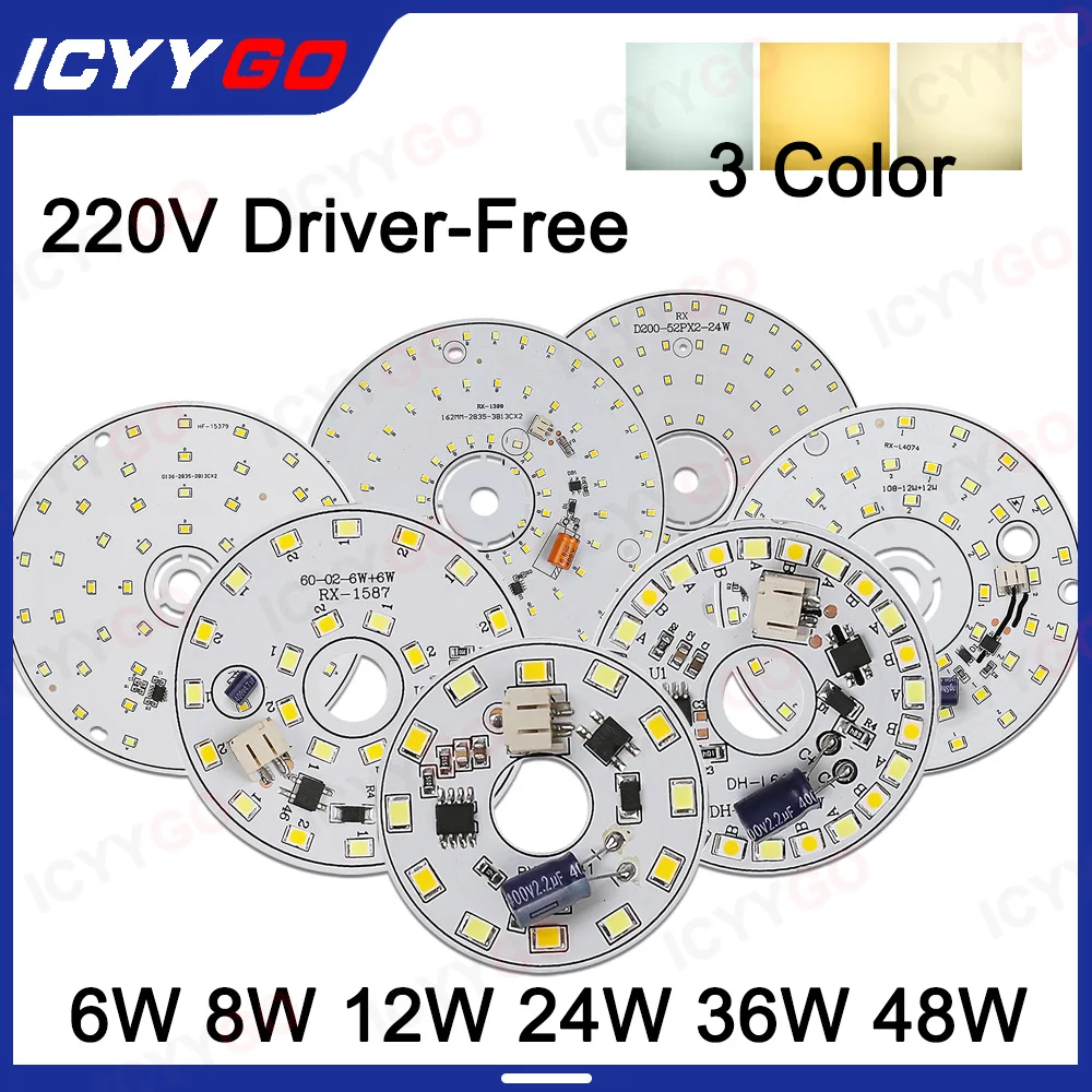 Panel de luz sin conductor de 220V, Chip de luz LED DIY, fuente de luz nórdica redonda, accesorios de repuesto, parche de bombilla de araña para el