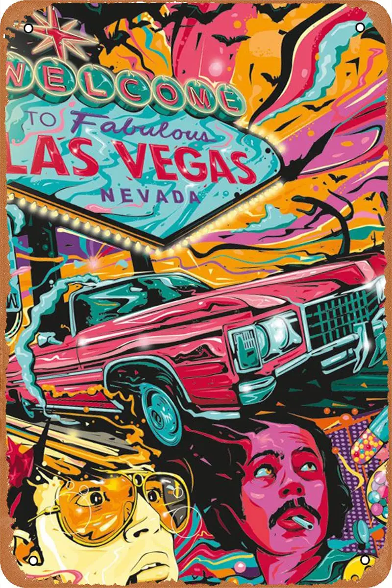 Fear and Loathing in Las Vegas Movie Tin Sign Metal Wall Decor Sign Vintage Retro Movie Poster 12x8inches