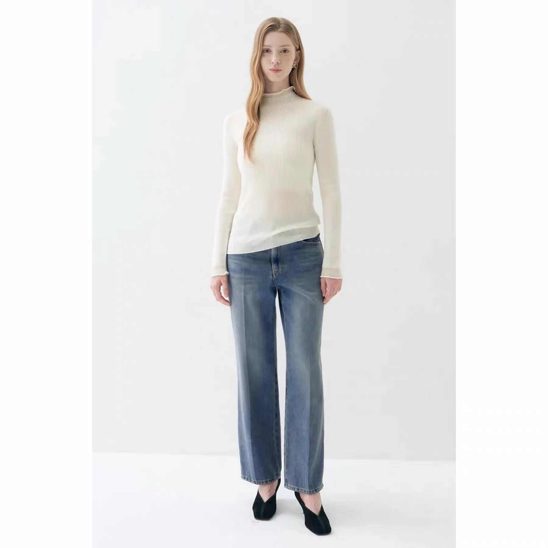 Classic Lemon Cheese LAN26 Autumn High Elasticity Halter Neck Knitted Base Shirt Slimming Style Long Sleeve  Color