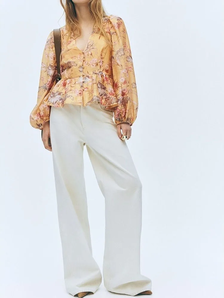 

High-End Spring Collection V-Ne Long Sve Dr Sle Boting Top New Arrival Versatile Ele Women's Faion