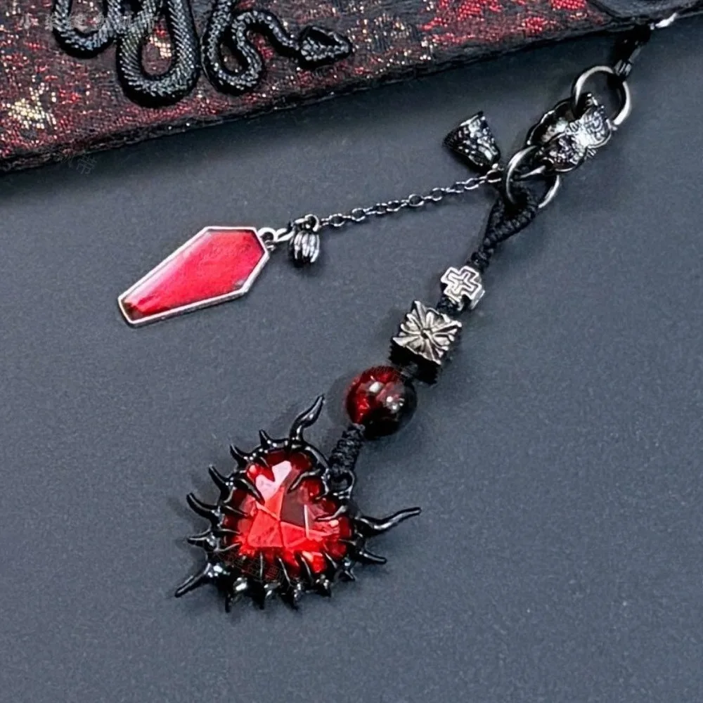 Gothic Dark Red Black Keyboard Strap for Wooting 60HE, Handmade Ribbon Decorative Snap Strap for Mechanical Keyboard