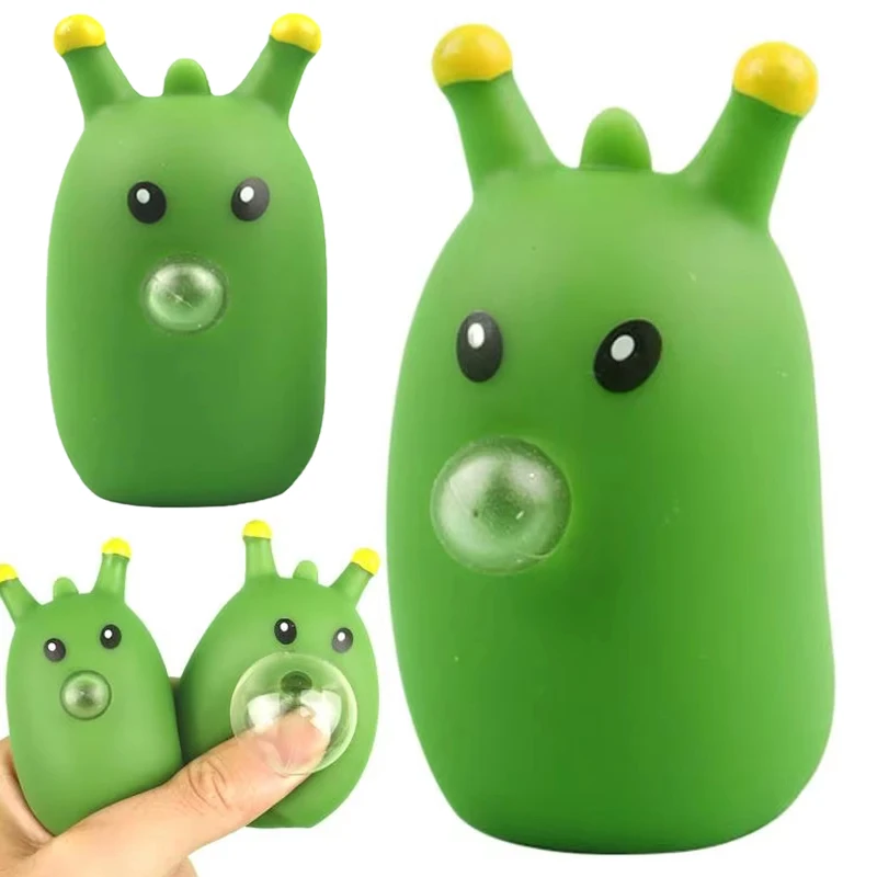 3 pçs crianças elásticas bolha-cuspir brinquedos dedo pitada espremer minhoca verde bonito pressão pitada brinquedo aliviar o estresse brinquedos sensoriais