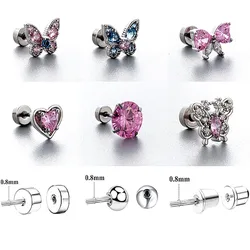 1PC Titanium Steel Butterfly Zircon Ear Bone Stud Stud Ear Tragus Internally Threaded flat bottom Cartilage Piercing Earring