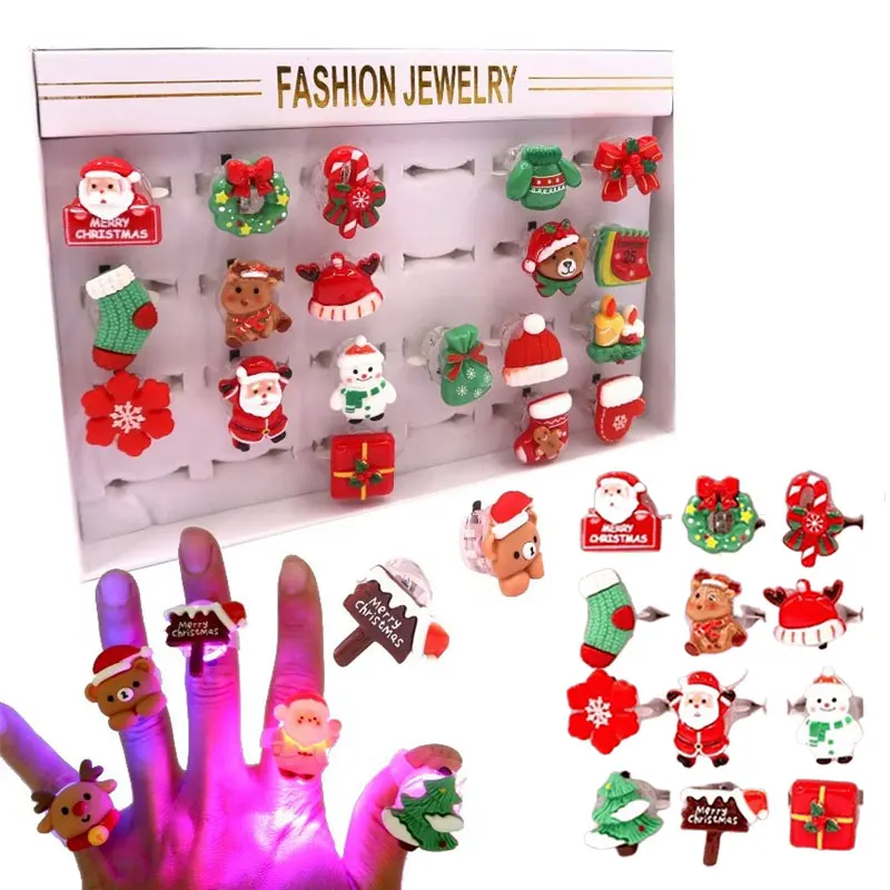 24 قطعة من حلقات توهج عيد الميلاد ثلاثية الأبعاد LED ضوء الإصبع حلقات وامضة لحفلة عيد الميلاد ألعاب عيد الميلاد المضيئة #5