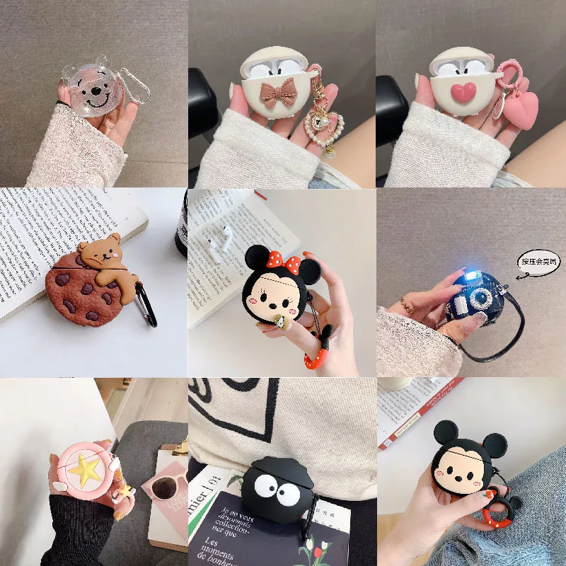 Silicone Case para Fone de Ouvido Sem Fio, Capa Protetora para Airpods Pro 6, Acessórios Fone de Ouvido, Desenhos Animados 3D, Minnie, Mickey,