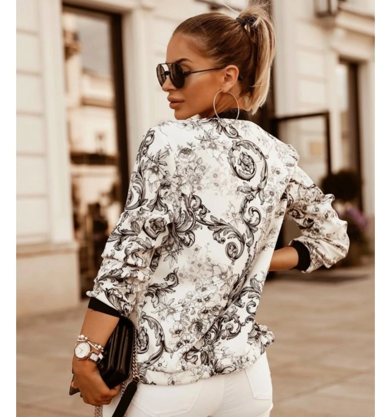 Lässige Blumenmuster-Plus-Size-Jacke, eleganter Reißverschlussmantel für den Herbst, schlanke Bürojacken, Vintage-Oberbekleidung 2024 – Detail 3