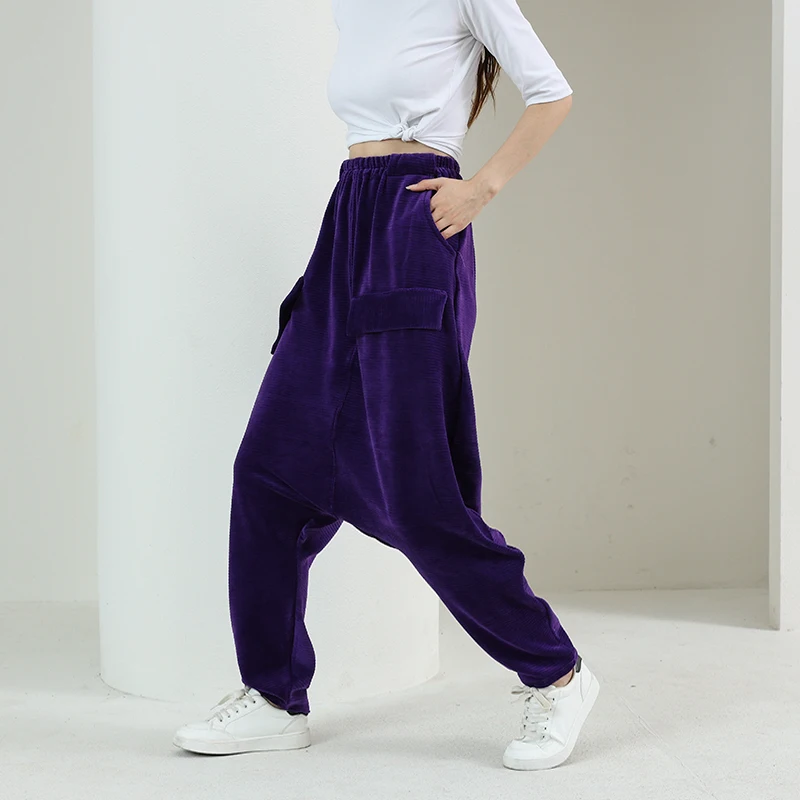 Corduroy Baggy Cross-Pants Autumn Winter Solid Color Harajuku Streetwear Unisex Loose Wide Leg Sportswear Jogger Bloomers