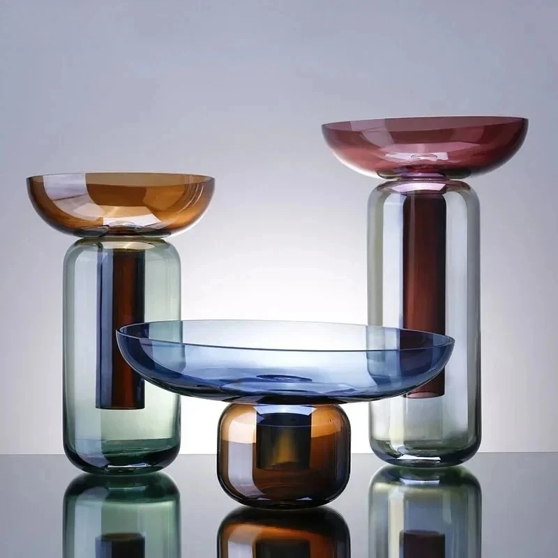 Gradient Colored Detachable Glass Vase Hydroponic Flower Pots Desk Decoration Artificial Flower Decorative Floral Arrangement