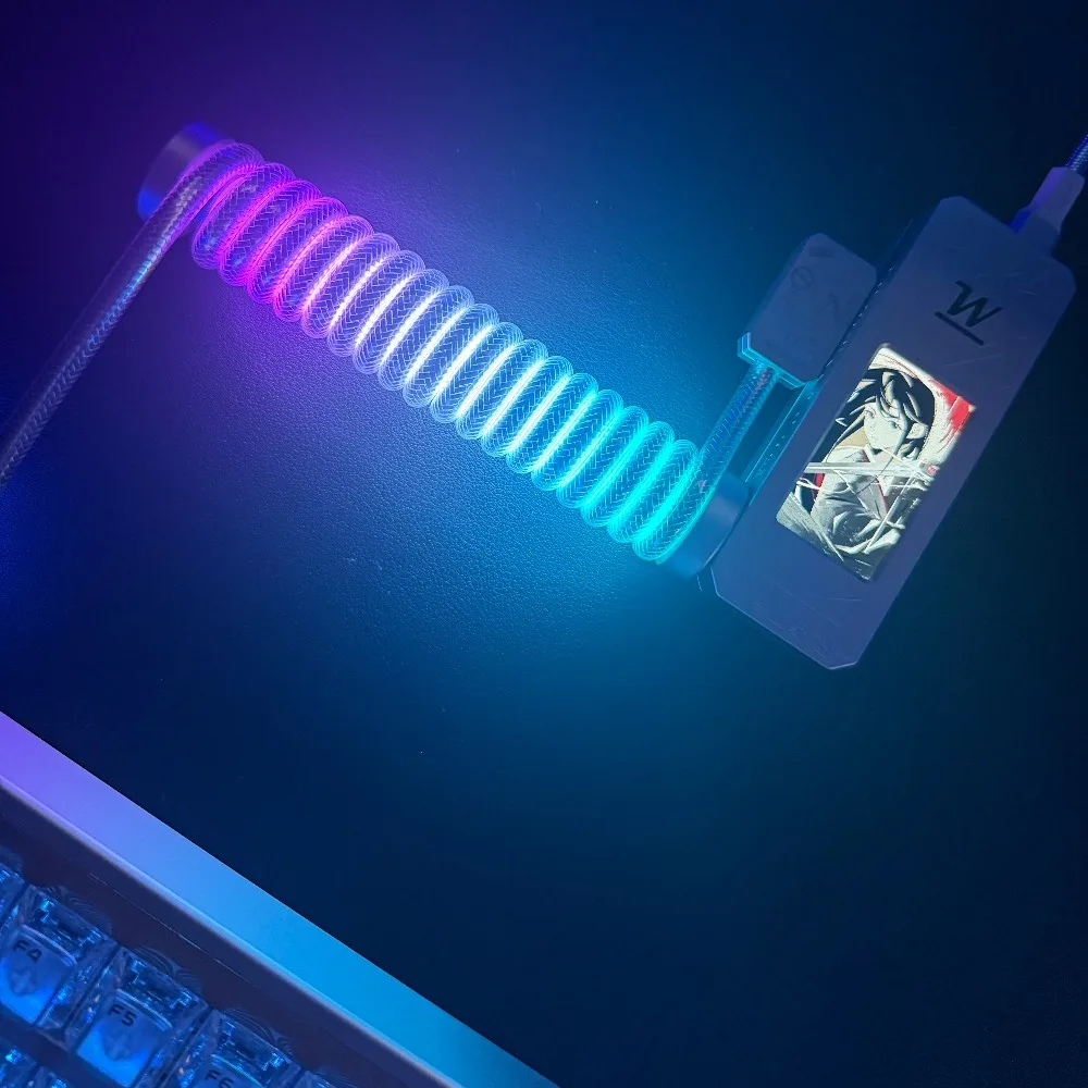 Winshop Magnetic Keyboard Coiled Neon Cable 8K RGB Three-Section Copper Aviation Plug with Screen 1 to 2 Gaming Accessories Gift