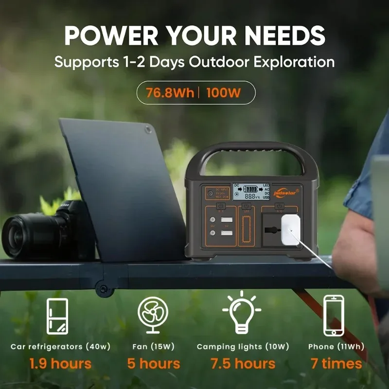 24000mAh 100W Portable Power Station, Solar Charging Supported 220V/110V LiFePO4 Battery Outdoor Camping Emergency Backup