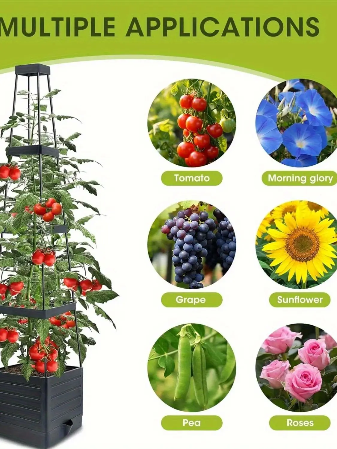 Tomatenkooi met automatische bewatering, plantenbak en roosterrek voor klimplanten, geschikt voor binnenplaatsen - afbeelding 2