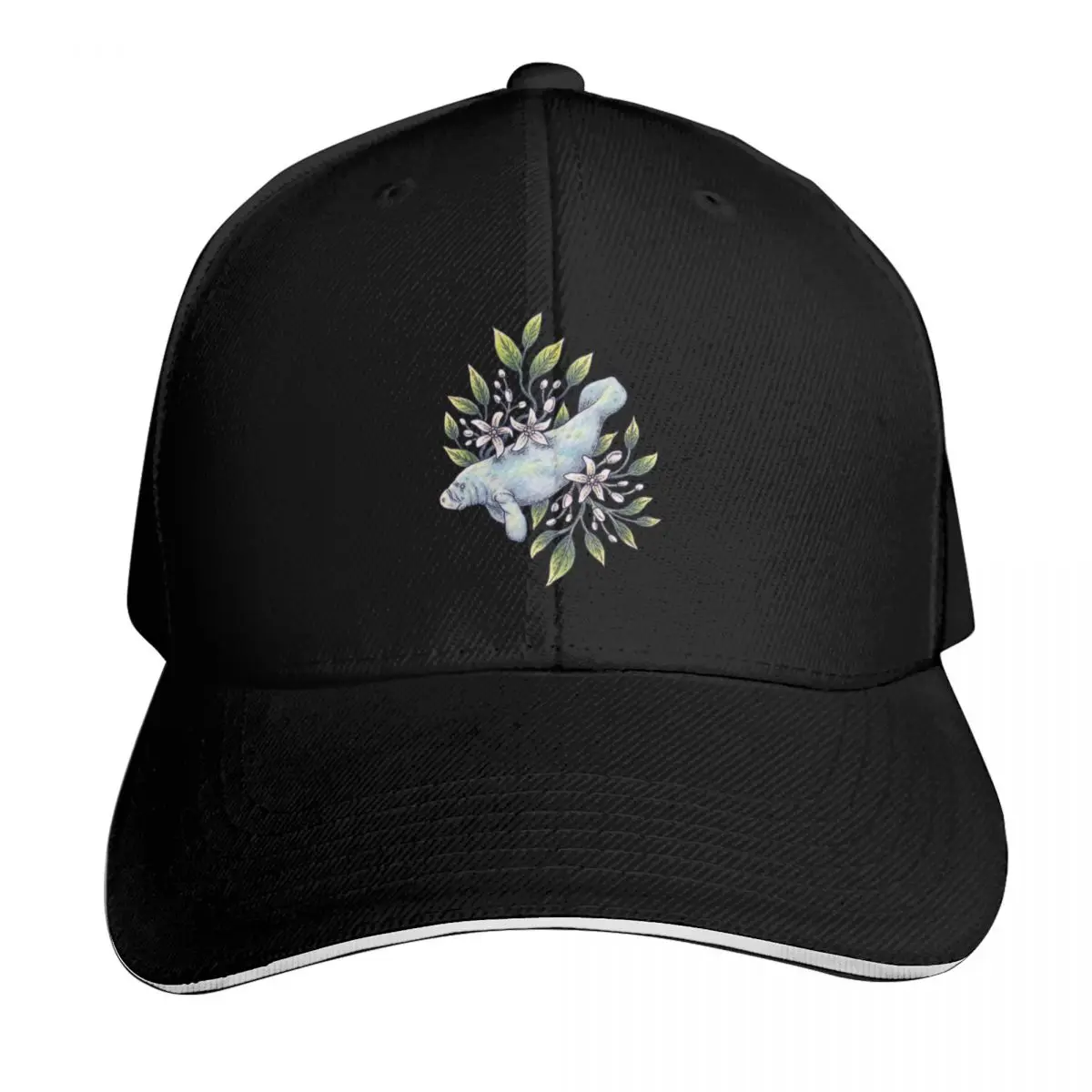 Orange Blossom Manatee Ocean Tropical Art Baseball Cap Breathable Mesh Back Adjustable Buckle Closure Moisture Wicking Quick Dry