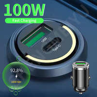 100W Mini Car Charger Lighter Fast Charging for iPhone QC3.0 Mini PD USB Type C Car Phone Charger for Xiaomi Samsung Huawei