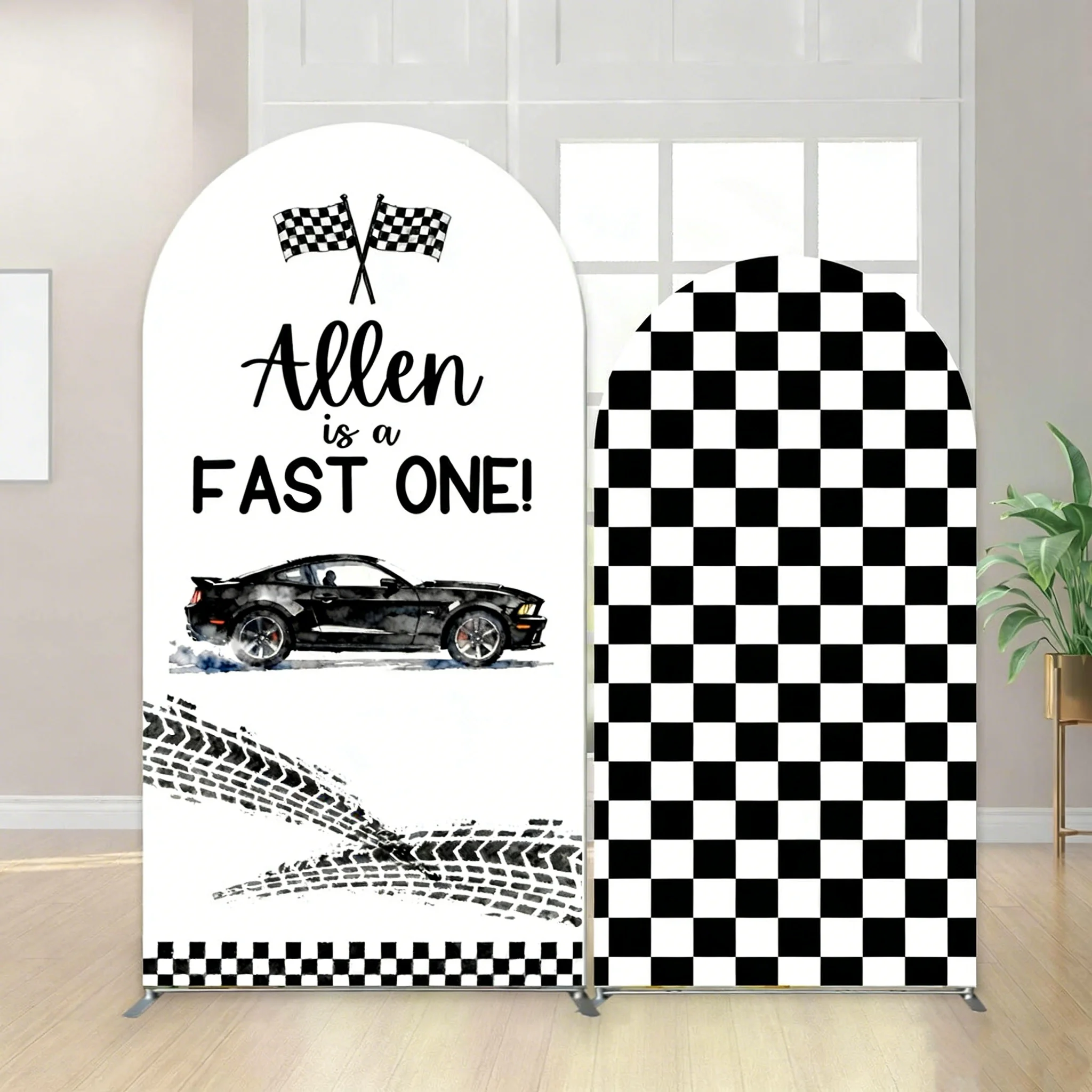 

LS Racing Champion Boy 1th Birthday Party Arch Backdrop Start Your Engines Black Race Car Background Track Decor Photo