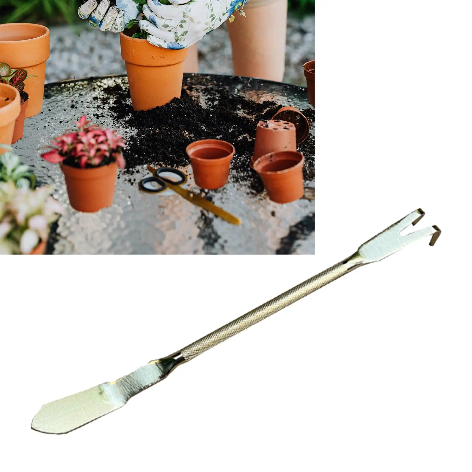 

Root Rake with Spatula Portable 2 Prong Loosening Soil Compact Bonsai Tree Tool for Lawn Garden Backyard Gardening Plants Patio