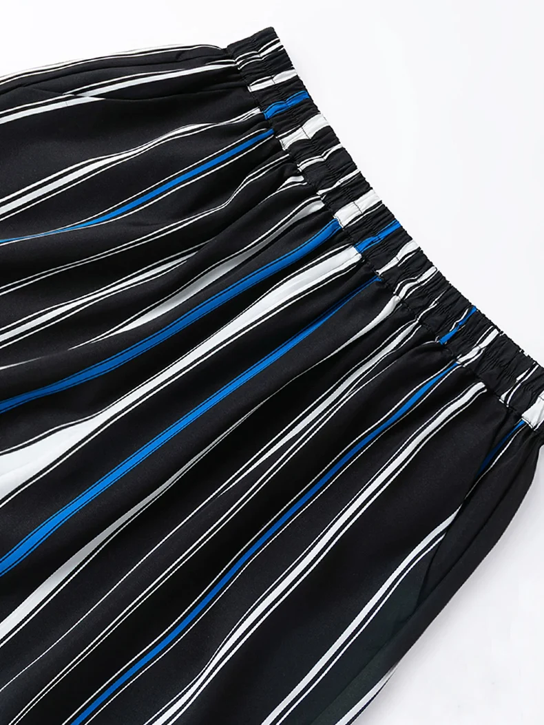 SuyaDream,Men's Casual Striped Printed Shorts, 24 Momme Stretch Heavy Crepe Silk Vacation Loose Trousers