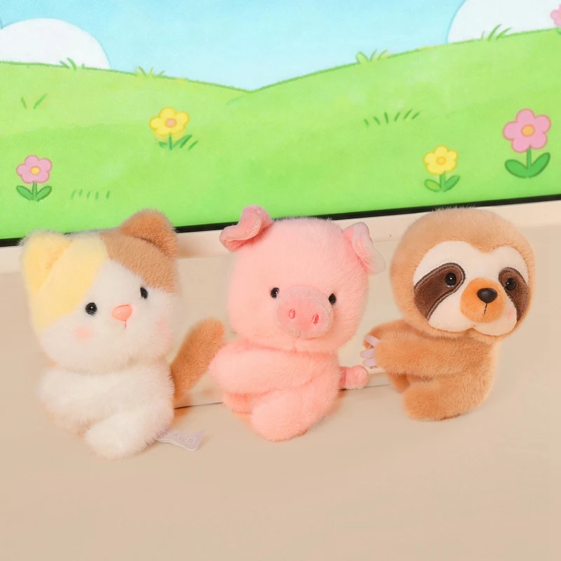 Cartoon Animals Clip Dolls Cute Cat Sloth Fox Koala Pig Plush Toy Clips Screen Decoration Clip Kids Favors Gifts