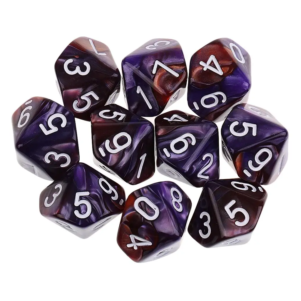 10PCS D10 Dice Acrylic Double Color Ten Sided Polyhedral Game Dice for Tabletop RPG Party Games