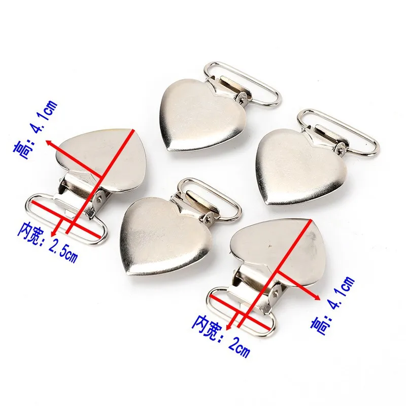 20pcs DIY Silver Metal Peach Heart Suspender Braces Clips Holder Plastic Teeth Metal Pacifier Clips
