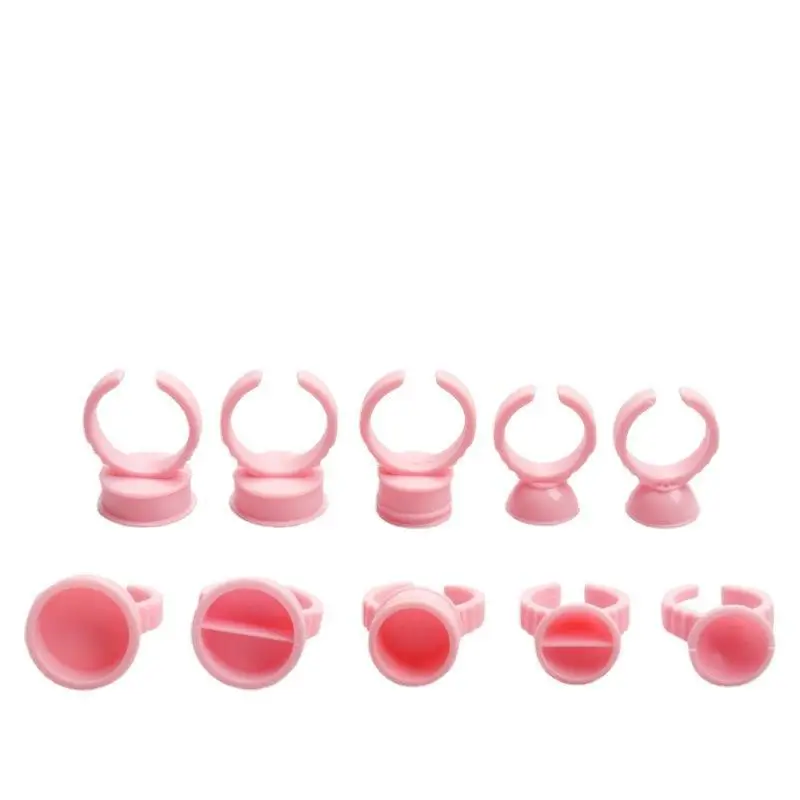 100PCS Disposable Plastic Eyelash Glue Holder Rings Leak-proof Tattoo Pigment Cup for Lash Tech Beginners