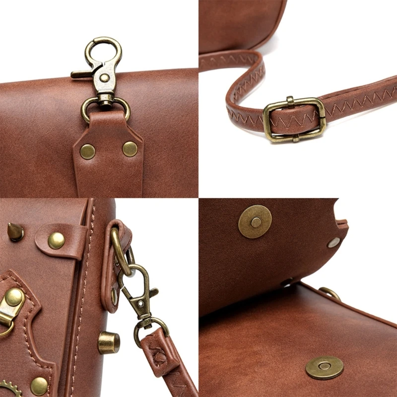 

E8FB Stylish Steampunk Design Crossbody Bag Leather Shoulder Bags For Women Girls