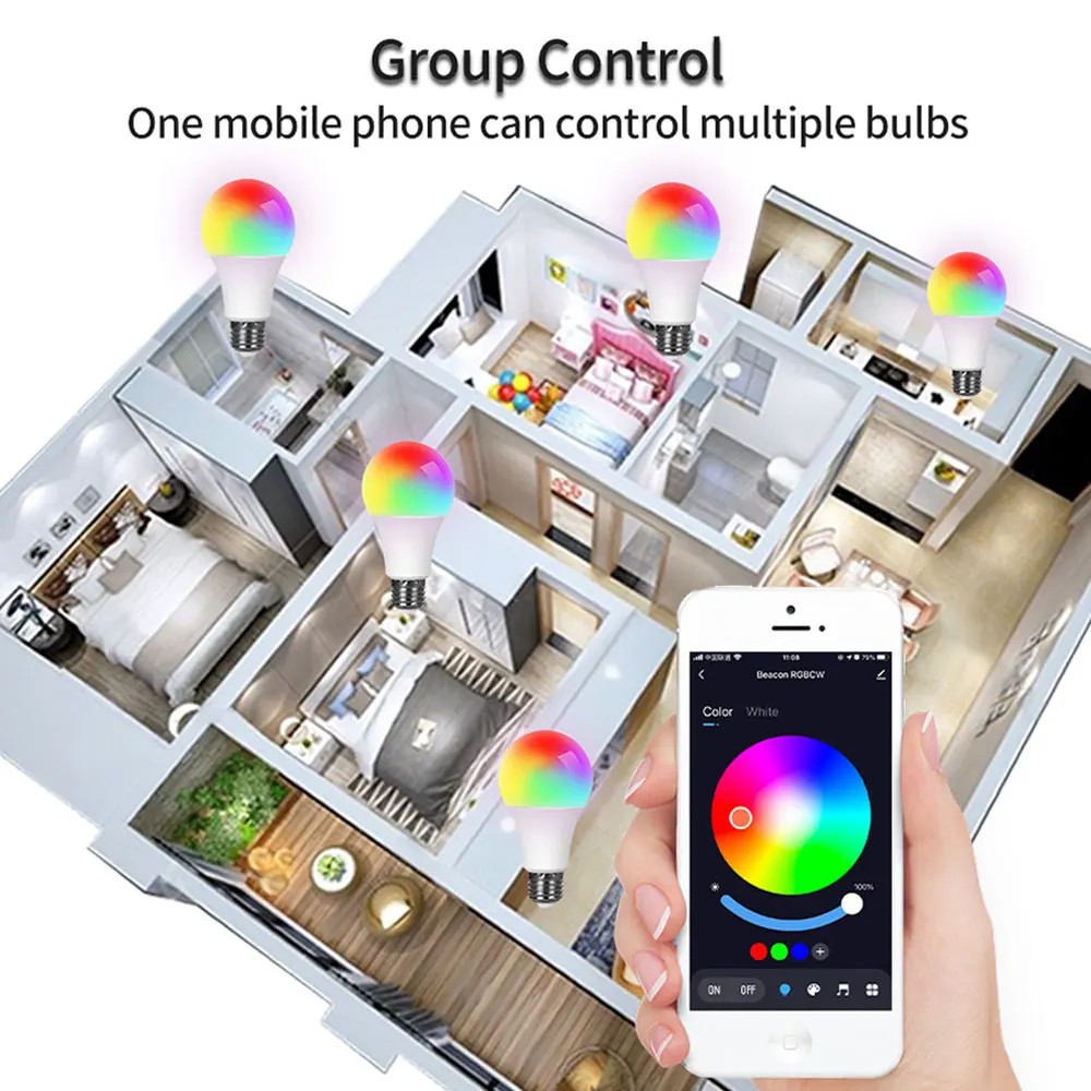 Tuya bluetooth e27 lâmpada led rgb cw ww 15w bluetooth lâmpada led funciona com alexa amazon google casa para decoração de vida inteligente