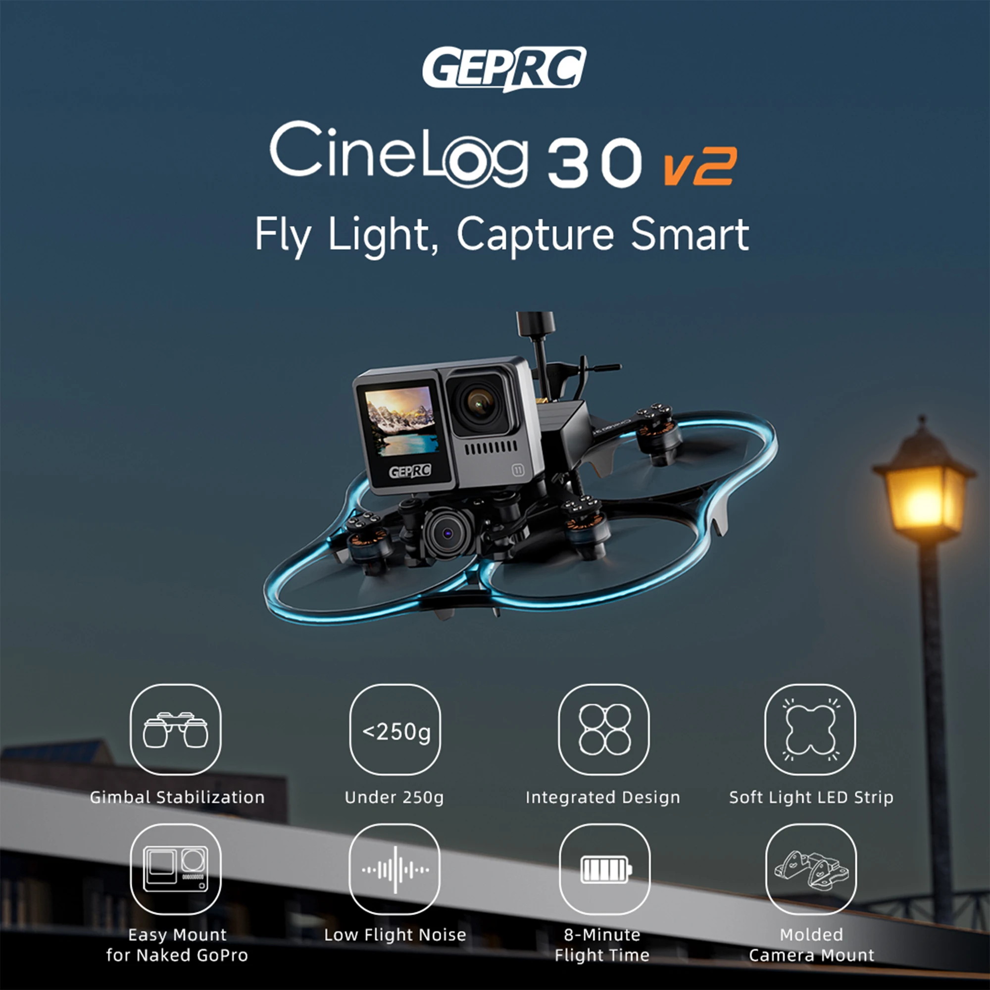 

GEPRC Cinelog30 V2 HD O3/Analog Quadcopter 3-inch FPV Drone for Cinematic Shots and Recreational Flying