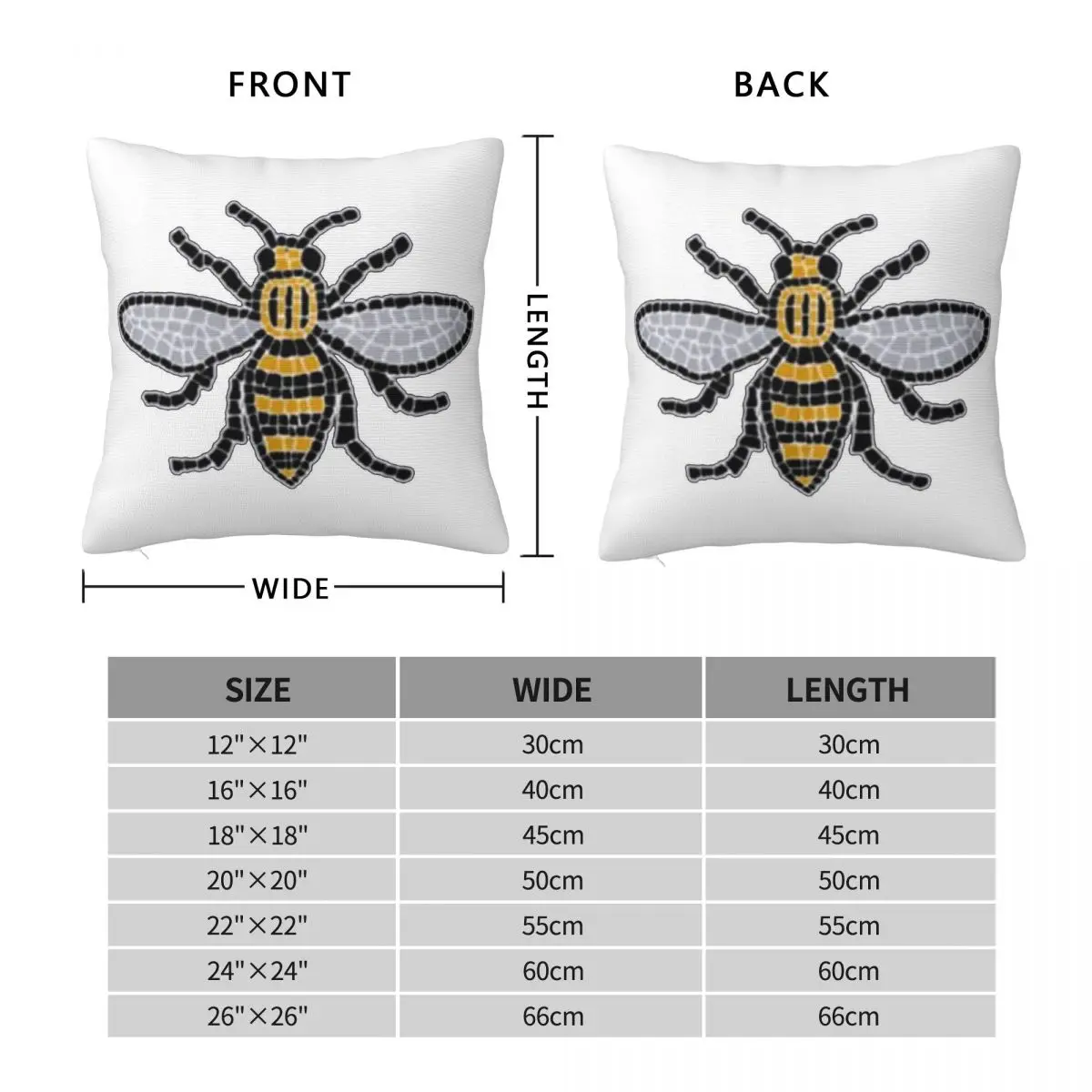 Manchester Worker Bee Square Pillowcase Polyester Linen Velvet Printed Zip Decorative Bed Cushion Case