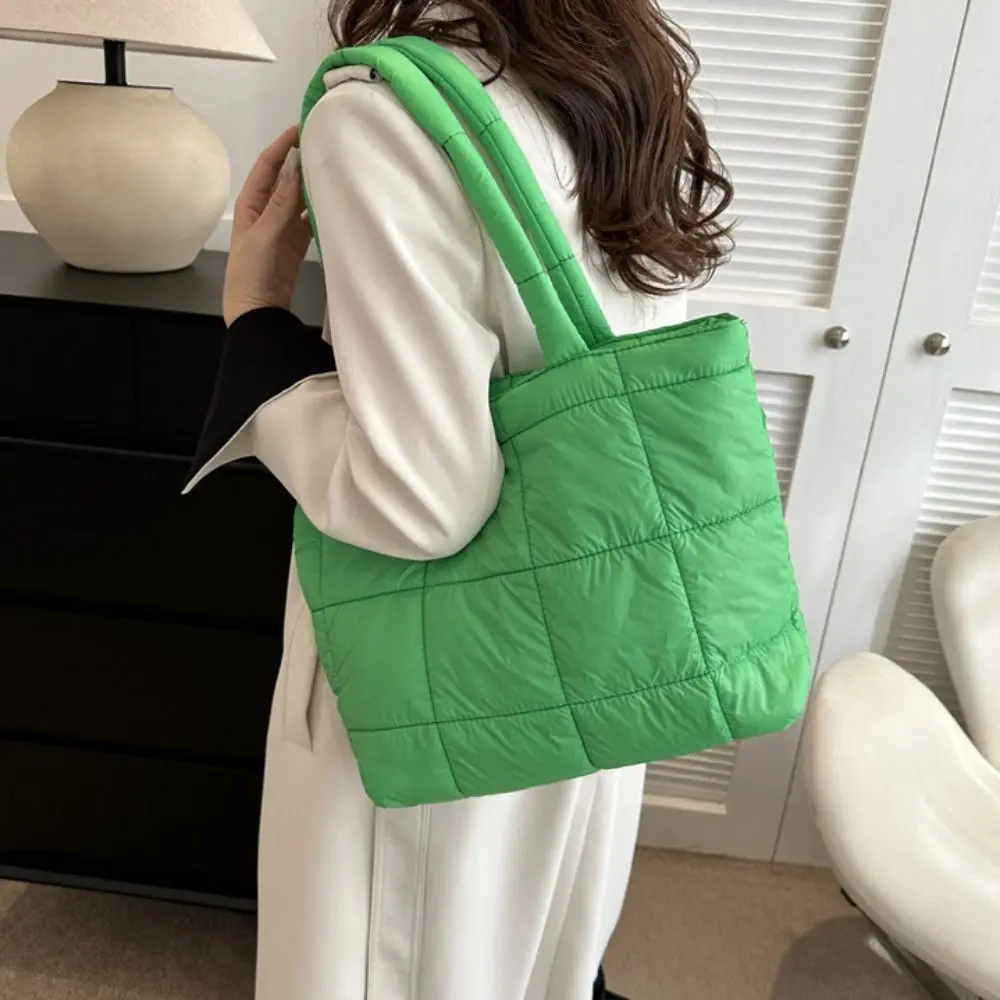 

Простая нейлоновая космическая хлопковая сумка, однотонная большая вместительная сумка-тоут с квадратной ручкой, пышная сумка на плечо для девочек