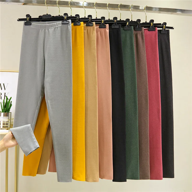 Double-Sided Fleece Lined High Waist Women's Thermal Trousers Comfortable Warm Pants Inner Wear Long Pants for Autumn Winter