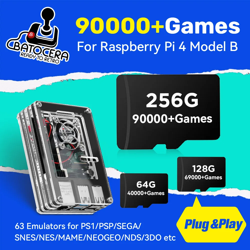 Game Card for Raspberry Pi4 Model B with 90000+Retro Games Batocera 39 TF Card for PS1/PSP/SEGA/SNES/NES/MAME/NEOGEO/NDS/3DO etc