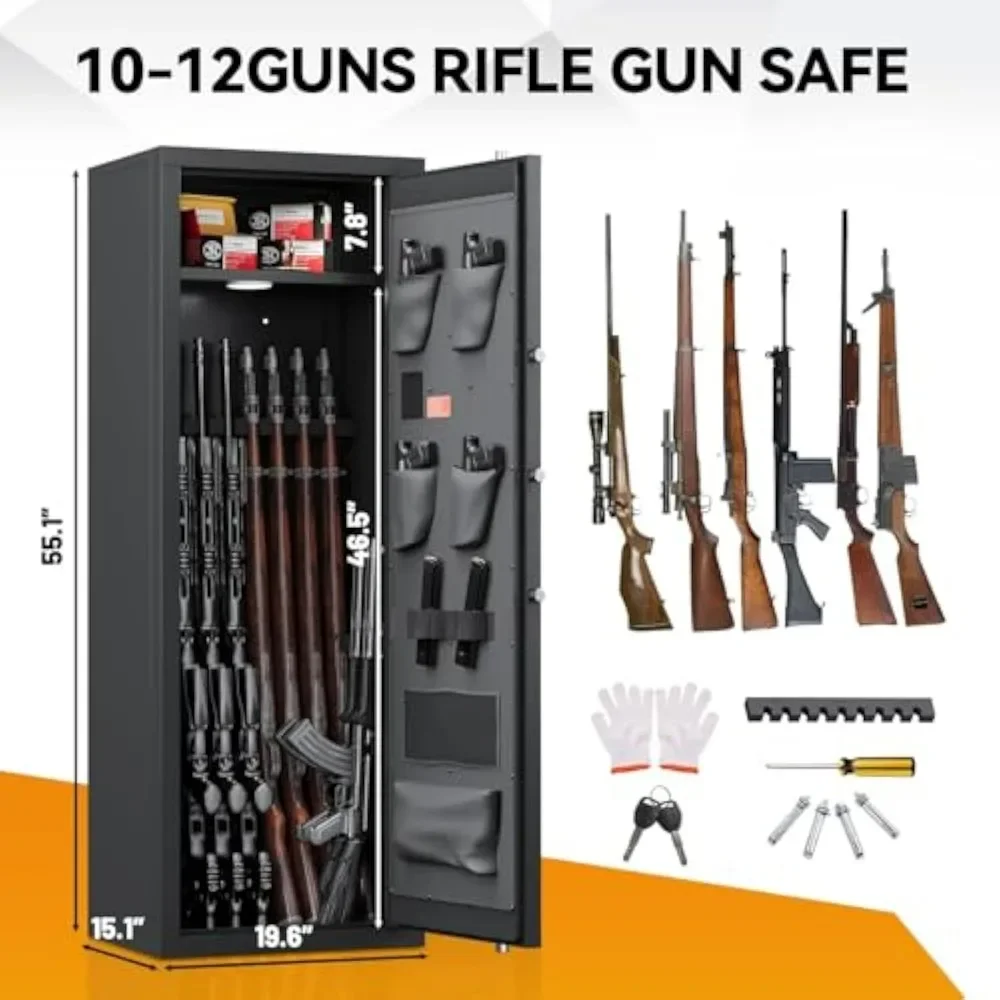 12-15 Rifle Gun Safe, Home Safes for Rifles and Pistols, Rifle Safe with 3 Removable Gun Racks,Gun Cabinet with 4 Pistol Pockets