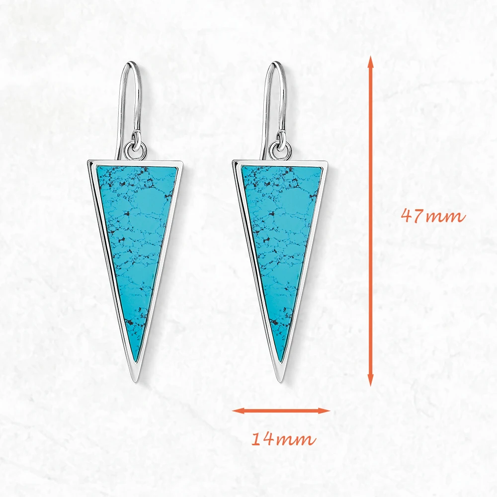 Dreieckige türkisfarbene Tropfenohrringe im neuen europäischen Stil, edler Schmuck für Frauen, klassisches Geschenk aus 925er Sterlingsilber – Detail 3