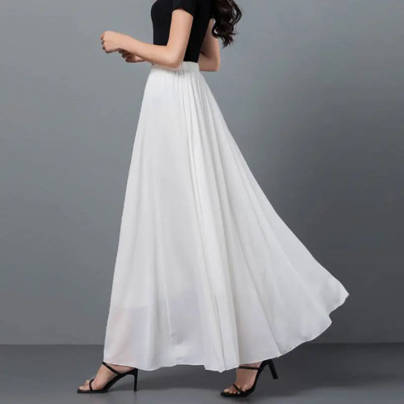 White Chiffion High Waist Tulle Skirts Women Long Elegant Plus Size Solid Dance Mesh Pleated Skirts C450