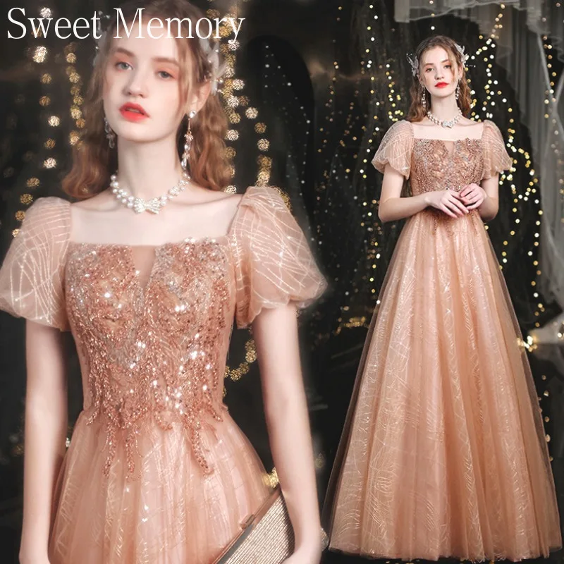 

A8125 Beautiful Prom Dress For Girls Women Evening Dresses Sweet Memory Short Sleeves Square Collar Homecoming Robe Formal Gown