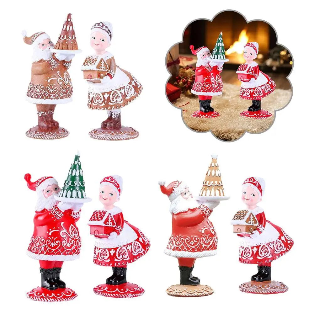 2024 Mr,Santa And Mrs.Santa Christmas Figurines Vintage Christmas Decorations Resin Gingerbread Santa Couple Statue Decor Gitfs