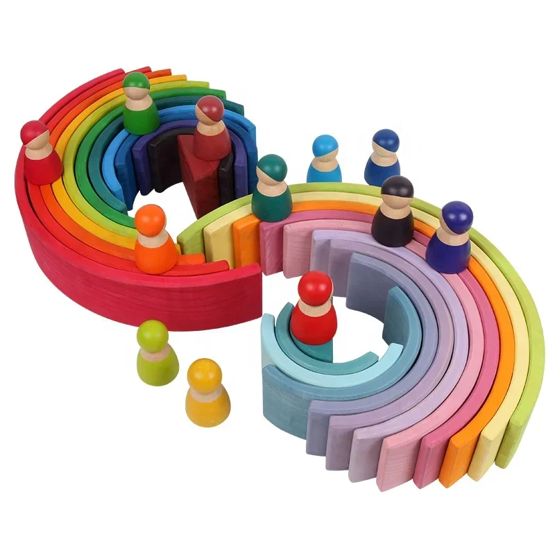 

Educational Greens Natural Wooden Stacked Toys Large 12 pcs Kids Rainbow building block