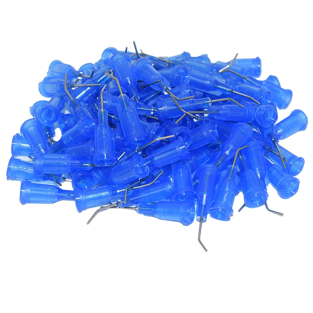 100pcs/1000pcs 22G Dispensing Needle Bent Tips Glue Sealants 45 Degree Bent Tapered Needle Adhesive Dispenser Needles Blunt Tips