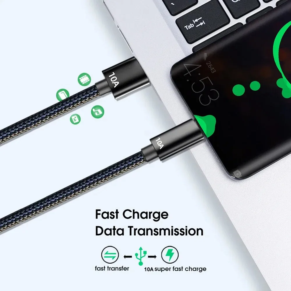 10A 120W Fast Charging Type C Cable For Huawei P50 P40 Pro USB Data Transfer Data Cord For Xiaomi Oneplus Realme 0.5/1/1.5/2/3m